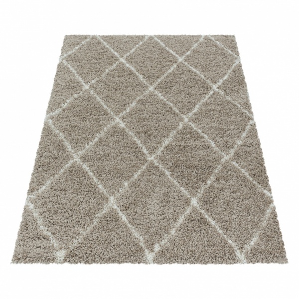 Hochflor Teppich Wohnzimmer Geometrisch Beige